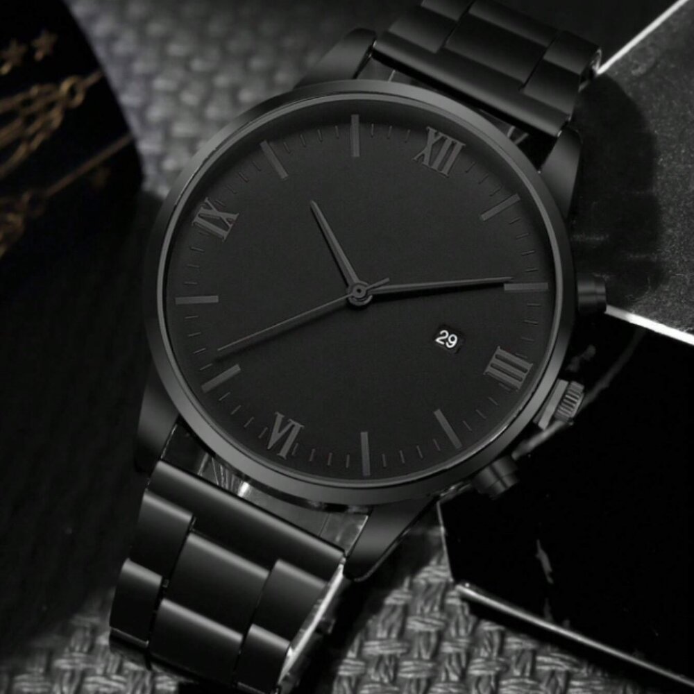 2pcs/set Fashionable Business Style Stainless Steel Quartz Watch With Bracelet - Picture 3 of 5
